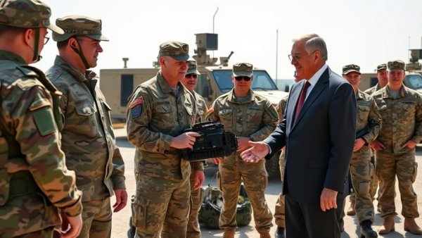 Canadian Defence Industry Jobs meeting; soldiers and guest interacting, showcasing equipment.