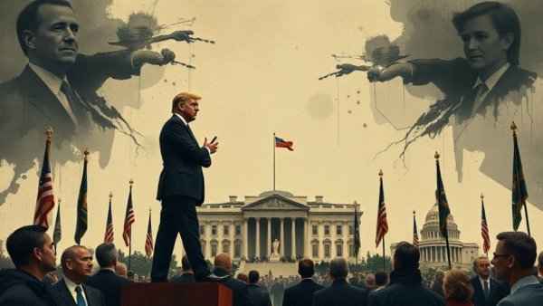 Abstract concept of Trump's expansion of presidential power.