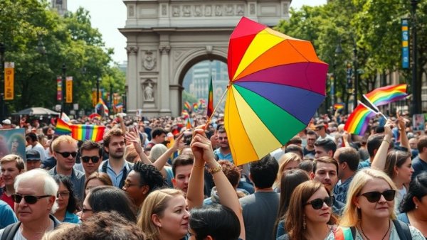 Celebration at Pride event, showing LGBTQ+ identification growth.