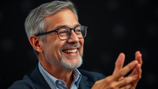 Confident middle-aged man engaging in conversation, reflecting Colbert's critique of the FCC.