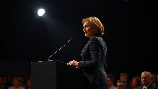 Analilia Mejía speaking at podium after congressional primary win