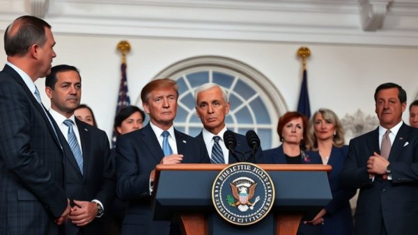 Political figures at White House podium discussing government lawsuits.