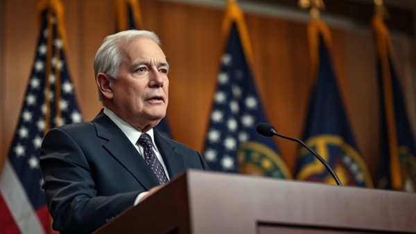 Older man speaking at a podium with American flags, representing protest rights in America.