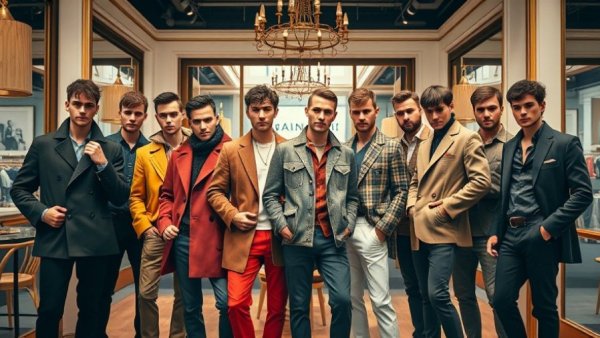 Diverse male models pose in Zaldy's menswear collection.