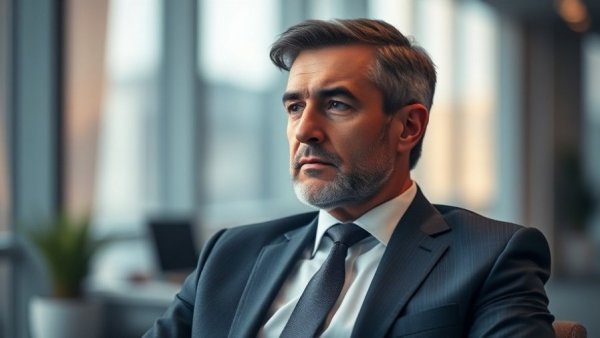 Thoughtful man in a suit contemplating CUSMA review 2026 in office.
