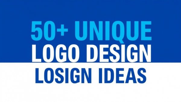 Unique logo design ideas graphic in bold blue and white typography.