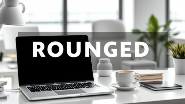 Modern workspace with rounded fonts for logo design on desk.