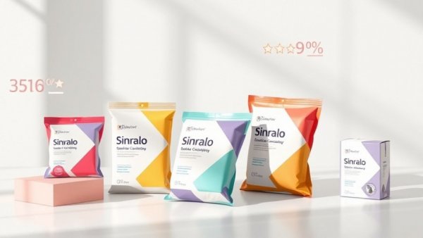 Minimalistic packaging designs with reviews on a white background