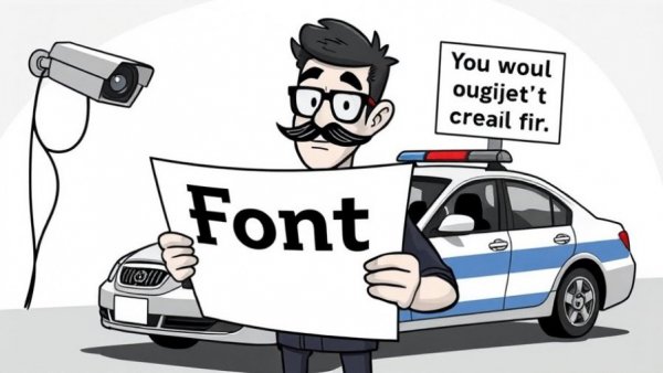 Cartoon highlighting font licensing for designers, with a warning against piracy.