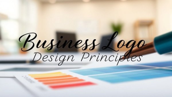 Business logo design principles concept with pen and color palette.