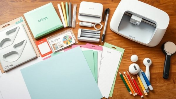 Assorted underrated Cricut accessories on a wooden table.