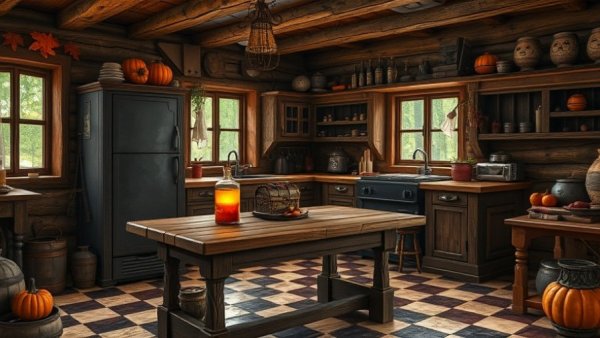 Pinterest x World of Warcraft collaboration featuring a rustic kitchen with fantasy elements.