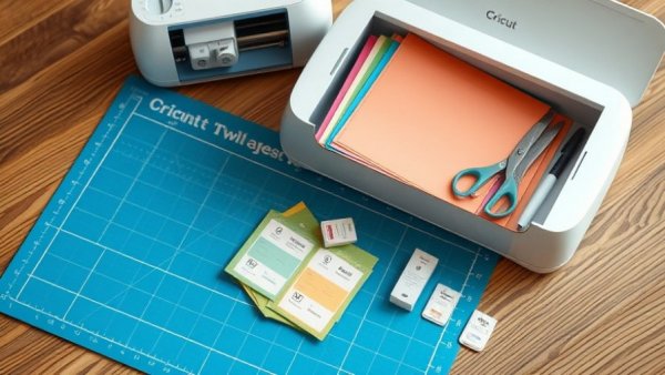 Cricut accessories display with cutting mat and tools on table