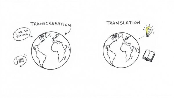 Transcreation vs Translation illustrated with globe and symbols