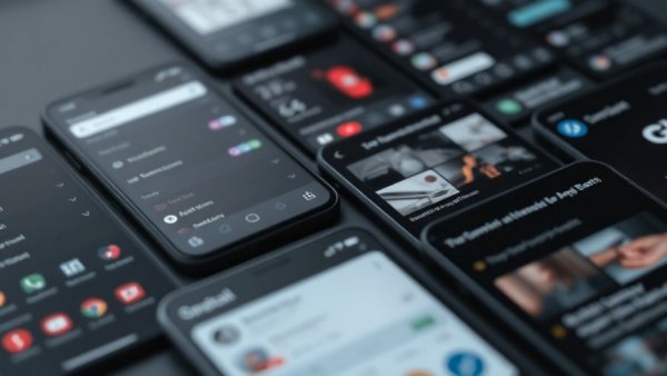 Sleek dark mode UI/UX design best practices displayed in mobile app interfaces.