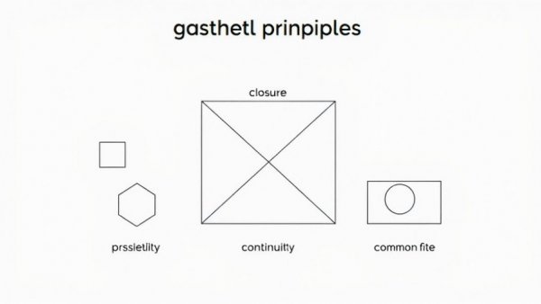 Diagram of Gestalt principles in graphic design, labeled with closure, proximity, similarity, continuity, figure-ground, common fate.