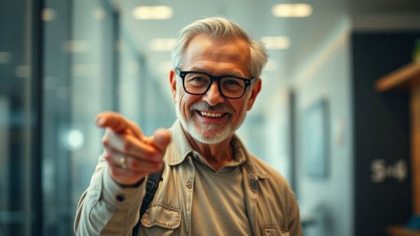 Graphic designer near me, man with glasses in modern digital setting.