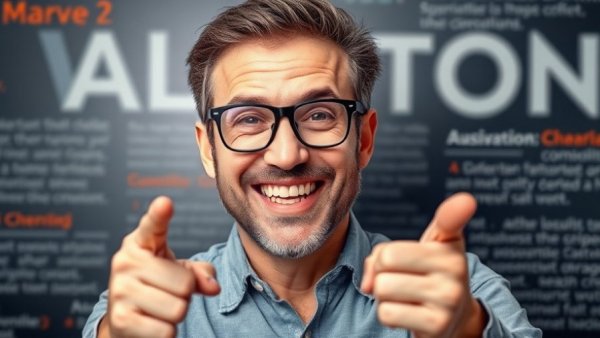 Graphic designer near me - man pointing with vibrant text and abstract backdrop.