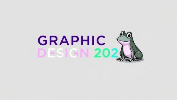 Modern graphic design concept with text and cartoon frog for 'graphic designer near me'.