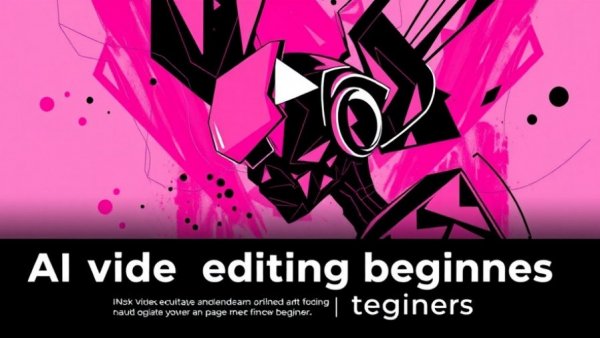 Stylized AI video editing poster for beginners with vibrant design.