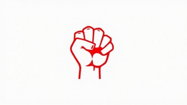 Stylized red fist symbol representing strength and unity against a white background.