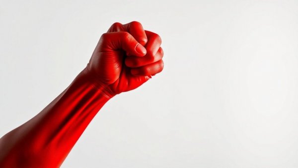 Bold red stylized fist symbolizing tackle corporate power for affordability, minimalistic style.