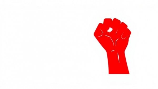 Minimalist red fist symbol representing strength and protest.