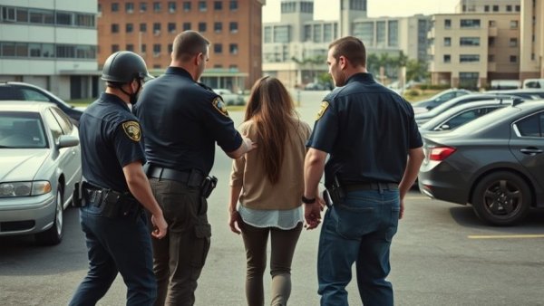 Law enforcement detaining individuals in urban area, ICE detainment policies.