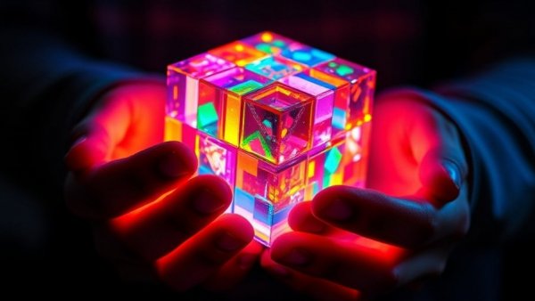 Color theory basics illustrated by a vibrant, glowing cube in hands.