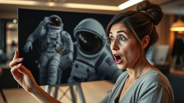 Woman spotting fake AI in astronaut photo, how to spot fake AI guide.