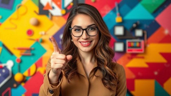 Confident graphic designer explaining design concepts.