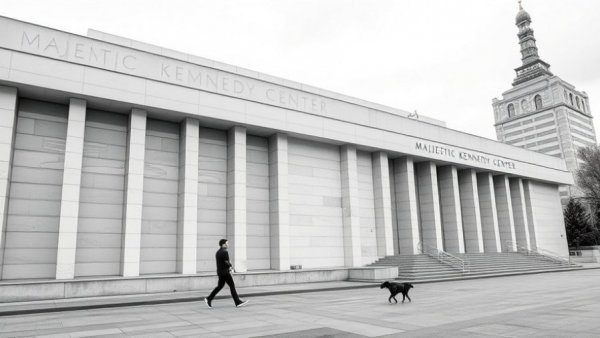 Kennedy Center renovations showcased on building's expansive exterior.