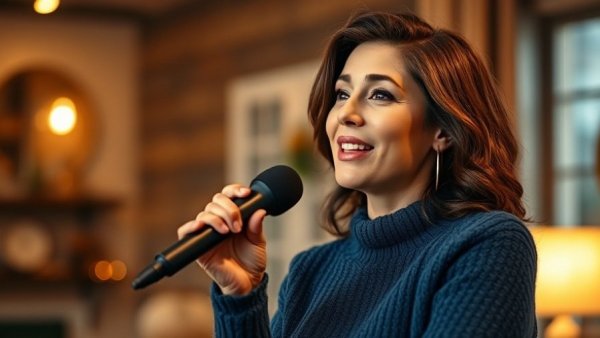 Confident woman discussing LGBTQ+ education rights investigation in a cozy setting.