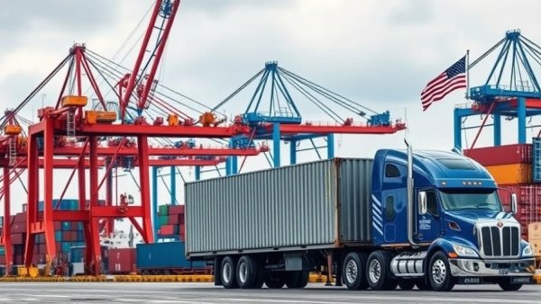 American shipping port with truck and cranes, Trump tariffs price drops