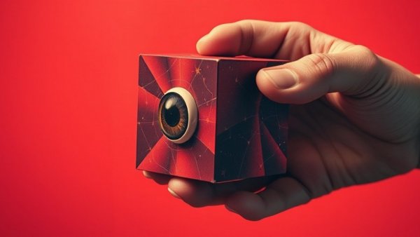 Surreal poster design with eye on cube and text for psychology concept.