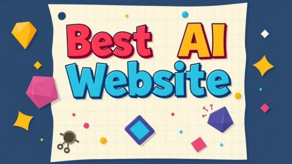 Colorful 'Best AI Website Builders' graphic with geometric shapes.