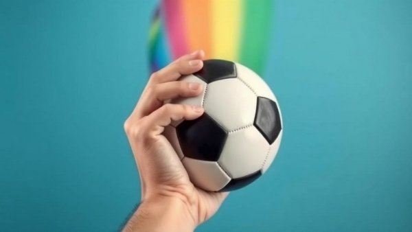 Soccer ball with rainbow trail representing LGBTQ sports advocacy.