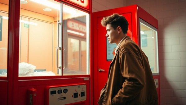 Fashionable man using a claw machine in honest advertising context.