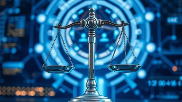 Conceptual AI with scales symbolizing regulating the use of AI.
