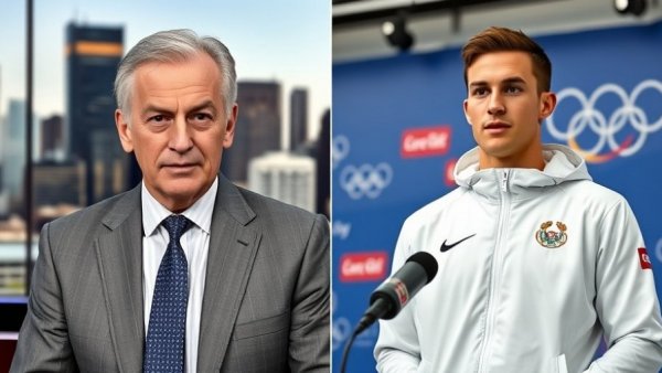 U.S. Olympians Challenge Trump: Press conference with athlete in white Olympic jacket.