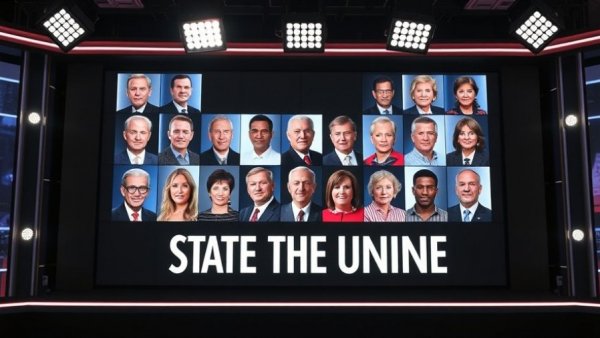 Protest news in America: Political figures on news screen display.