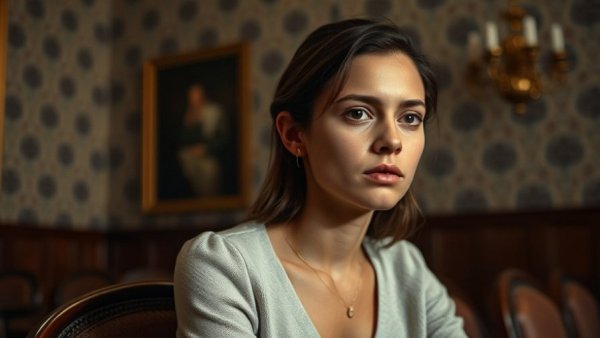 Young woman sits attentively in a formal setting, Sage Blair LGBTQ rights news.