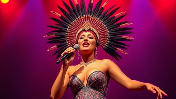 Grace Jones Refused to Let Her Music Be Used: Performer in a bold headdress singing on a colorful stage.