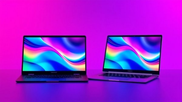 Two sleek 2-in-1 laptops for creatives on a colorful gradient background.