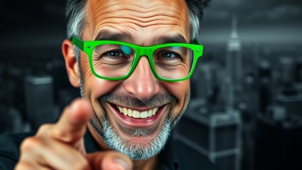 Man with green glasses discussing design project planning process.