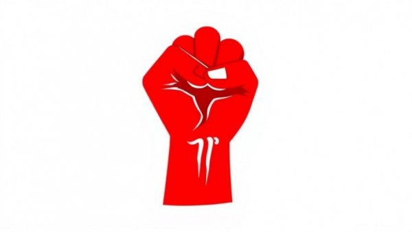 Red fist symbolizes strength, related to Iran War Powers Vote, minimalist design.