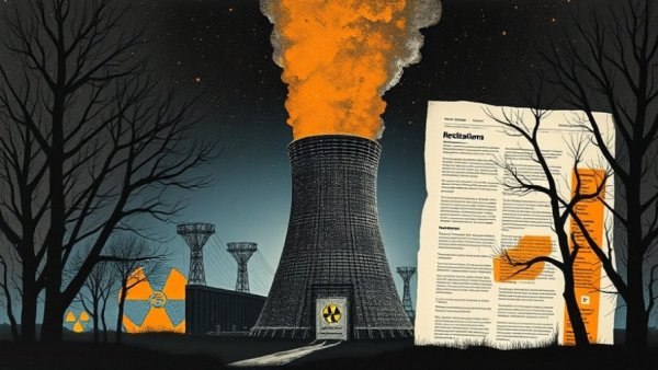 Abstract collage on nuclear safety regulations changes.