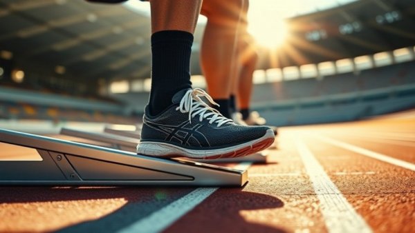 Sprinter's shoes on starting blocks on sunlit track for transgender rights news.