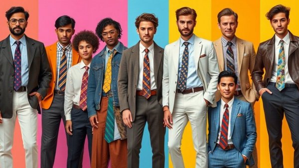 LGBTQ+ fashion with ties in diverse outfits.