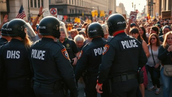 DHS officers and protesters clash over deadly deportation policies.